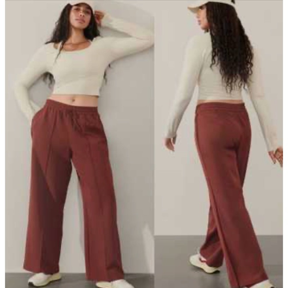 Athleta Endeavor High Rise Wide Leg Track Pants Burgundy Brown XL